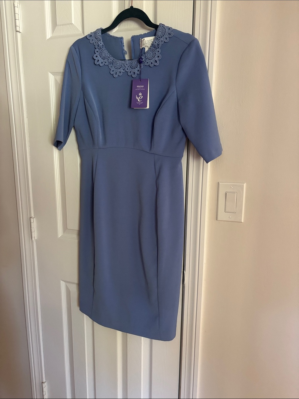 Luxe Lavender Sheath Dress with Lace Collar